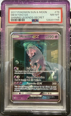 2017 Pokemon Sun & Moon Shining Legends Mewtwo GX Secret Rare Card 78/73 PSA 8 - Image 1