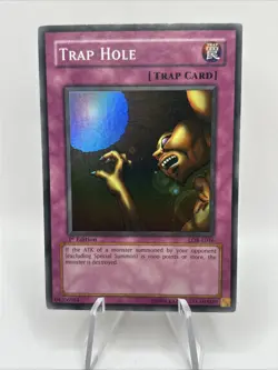 Yu-Gi-Oh! Trap Hole - LOB-E046 - 1st Edition Super Rare EURO Version Light Play - Image 1