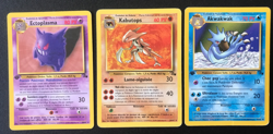 3 French Pokemon cards lot Fossil set Gengar Kabutops Golduck - Image 1
