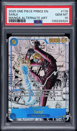 2025 ONE PIECE PRB02 ONE PIECE CARD THE BEST VOL.2 MANGA ALT ART SANJI PSA 10 - Image 1