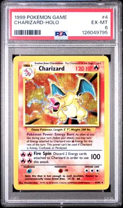 1999 POKEMON BASE SET UNLIMITED #4 CHARIZARD-HOLO PSA 6 - Image 1