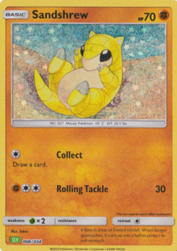 1X NM Sandshrew - 008/034 - CLV - Pokemon Trading Card Game Classic - Image 1