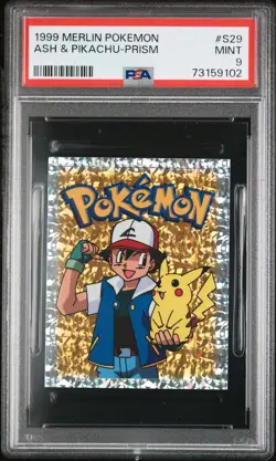 1999 Merlin Pokemon #S29 Ash & Pikachu-Prism PSA 9 - Image 1