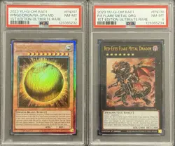 2023 PSA 8 YUGIOH RA01 ULTIMATE RARE WINGED DRAGON SPHERE & RED EYES FLARE SET - Image 1