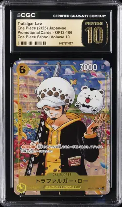 2025 ONE PIECE JAPANESE PROMO CARDS #OP12-106 TRAFALGAR LAW CGC 10 PRISTINE - Image 1