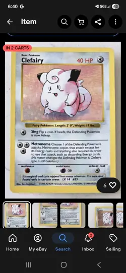 Lot Of 2x Clefairy And Chamsey Holo Card Base Set, Shadowless Rare. - Image 1