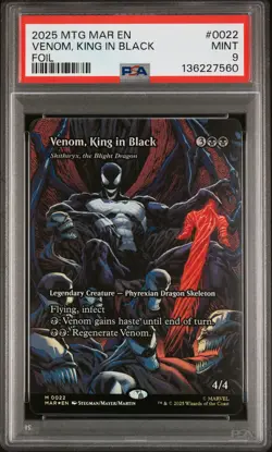 2025 MTG MARVEL'S SPIDER-MAN: SOURCE MAT FOIL #0022 VENOM, KING IN BLACK PSA 9 - Image 1
