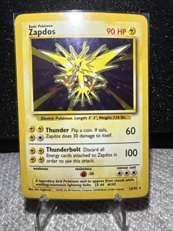 Pokemon TCG Zapdos Base Set Holo Unlimited Rare Card 16/102 - Image 1