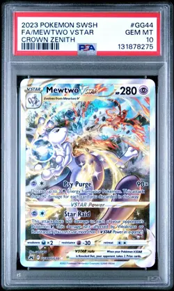 PSA 10 Mewtwo VStar GG44/GG70 Crown Zenith Galarian Gallery Pokemon Card - Image 1
