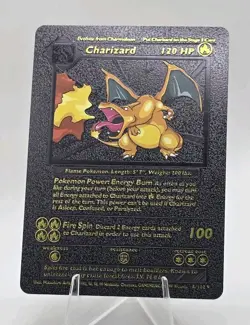 Pokemon Charizard 120hp Black Vinyl Gold Foil Fan Art Collector Card TCG - Image 1