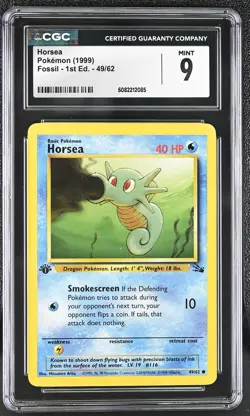 CGC 9 MINT Horsea 1999 Fossil 1st Edition 49/62 Pokemon Card - Image 1