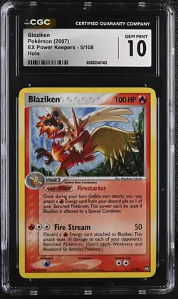 CGC 10 GEM MINT Blaziken 2007 EX Power Keepers 5/108 Holo Pokemon Card - Image 1