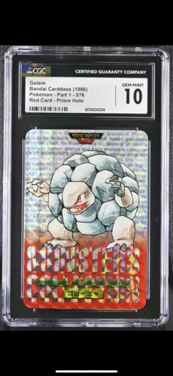 CGC 10 Golem 076: 1996 Pokemon Bandai Cardass Red Card Prism Holo (LOW POP) - Image 1