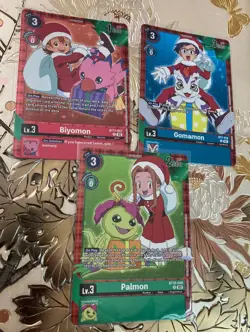 Sealed Digimon Card Game Set Of 3 Palmon Biyomon Gomamon Winter Holiday - Image 3