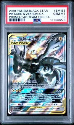 2019 POKEMON SM BLACK STAR PROMO #SM168 FULL ART/PIKACHU & ZEKROM GX PSA 10 - Image 1