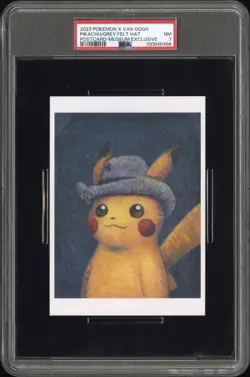 2023 POKEMON X VAN GOGH POSTCARD PIKACHU WITH GREY FELT HAT PSA 7 - Image 1