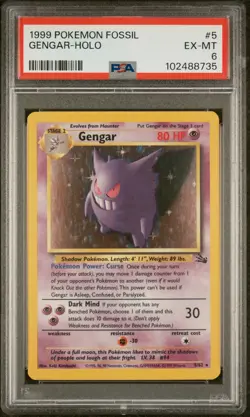 1999 POKEMON FOSSIL #5 GENGAR HOLO PSA 6 EX-MT - Image 1