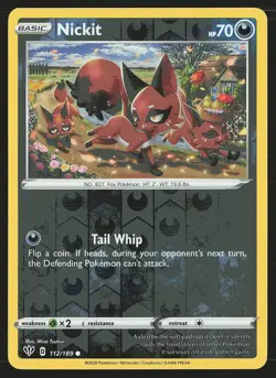 SWSH03: Darkness Ablaze Nickit #112/189 Reverse Holo Pokemon Card - Image 1