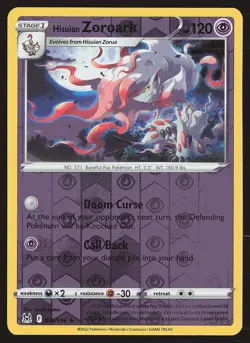 SWSH11: Lost Origin Hisuian Zoroark #076/196 Reverse Holo Pokemon Card - Image 1