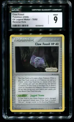 CGC 9 Claw Fossil Reverse Holo EX Legend Maker 2006 Pokemon Card #78 - Image 1