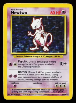 Mewtwo 10/102 Holo Rare Base Set Pokemon Card - Image 1