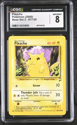 CGC 8 Pikachu 2000 Base Set 2 87/130 Pokemon Card - Image 1