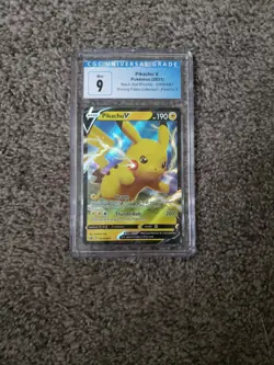Pokemon TCG Pikachu v SWSH061 Full Art Holo Card Sword and Shield Promo CGC 9 - Image 1