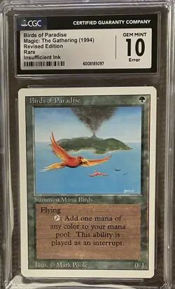 Birds Of Paradise Revised Rare CGC 10 MTG Insufficient Ink Error - Image 1