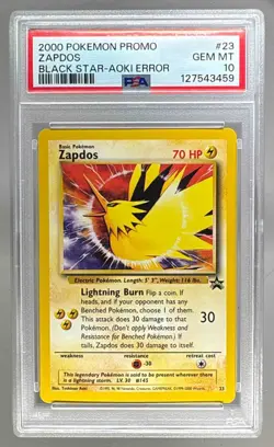 127543459 Zapdos 2000 Pokemon Wizards Black Star Promo #23 Aoki Error PSA 10 - Image 1