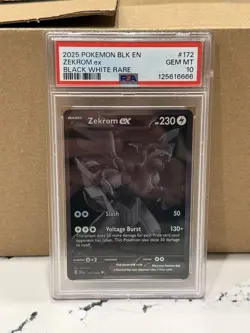 2025 Pokemon Black Bolt Zekrom EX 172/086 PSA 10 Gem Mint Black White Rare - Image 1