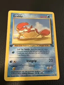 1999 Pokemon Fossil Krabby 1st Edition WOTC Basic/Common #51/62 - Image 1