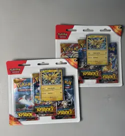 2x Pokemon TCG Surging Sparks 3-Pack Blister w/ Zapdos Promo (Sealed) - LOT of 2 - Image 1