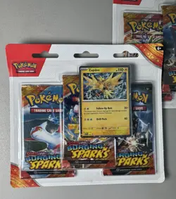 2x Pokemon TCG Surging Sparks 3-Pack Blister w/ Zapdos Promo (Sealed) - LOT of 2 - Image 4