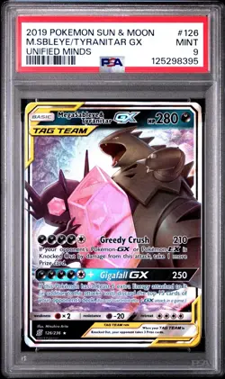MEGA SABLEYE & TYRANITAR GX 2019 POKEMON SUN & MOON UNIFIED MINDS #126 | PSA 9 - Image 1
