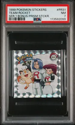 1999 POKEMON STICKERS SER 1 BONUS PRISM STICKERS #PR31 TEAM ROCKET PSA 7 - Image 1