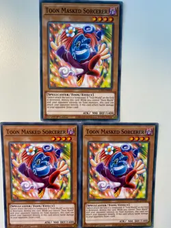 Yugioh Toon Masked Sorcerer LDS1-EN058 Common NM x3 Play Set - Image 1