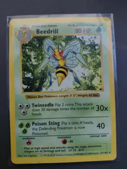 Beedrill 17/102 Base Set Unlimited Non Holo Rare LP WotC Vintage Pokemon Card - Image 1