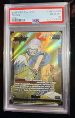 2025 DRAGON BALL SUPER CARD GAME FUSION WORLD MANGA BOOSTER 01 GOLD BULMA PSA 10 - Image 1