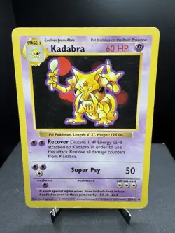 Pokemon TCG WOTC Shadowless Base Set Kadabra 32/102 Uncommon HP/Crease - Image 1