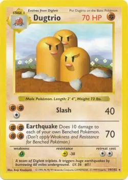 1x Dugtrio - 19/102 - Rare - Shadowless Edition Damaged Pokemon G1 - Base Set - - Image 1