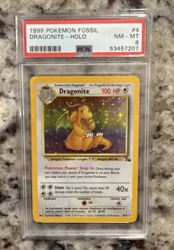 Pokemon Dragonite 4/62 Fossil Holo Unlimited PSA 8 NM-MT - Image 1