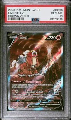 2023 POKEMON SWORD AND SHIELD CROWN ZENITH #GG36 FA/ENTEI V PSA 10 - Image 1