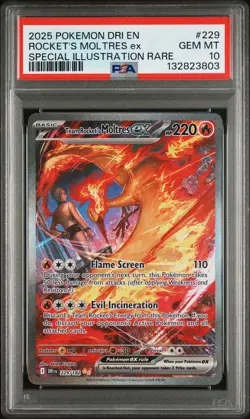 2025 POKEMON DRI EN-DESTINED RIVALS #229 TEAM ROCKET'S MOLTRES EX PSA 10 - Image 1