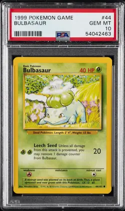 1999 POKEMON BASE SET UNLIMITED #44 BULBASAUR PSA 10 - Image 1