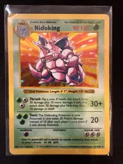 Pokemon TCG Nidoking Base Set Holo Unlimited Rare Card 11/102 Shadowless - Image 1