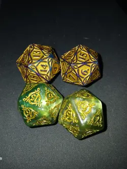 2 Lord of the Rings 2 kaldheim Bundle Oversized Green Gold Spindown Dice D20 - Image 1