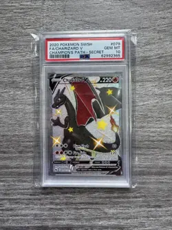 2020 POKEMON SWORD & SHIELD CHAMPION'S PATH SECRET #079 FA/CHARIZARD V PSA 10 - Image 1