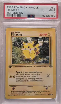 1999 English Pokemon 1st Edition JUNGLE PSA 9 Mint PIKACHU 60/64 - Image 1