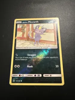 Pokemon TCG Alolan Meowth 128/236 Common Reverse Holo SM Cosmic Eclipse NM - Image 1