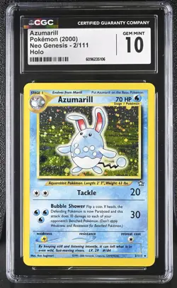 CGC 10 GEM MINT Azumarill 2000 Neo Genesis 2/111 Holo SWIRL Pokemon Card - Image 1